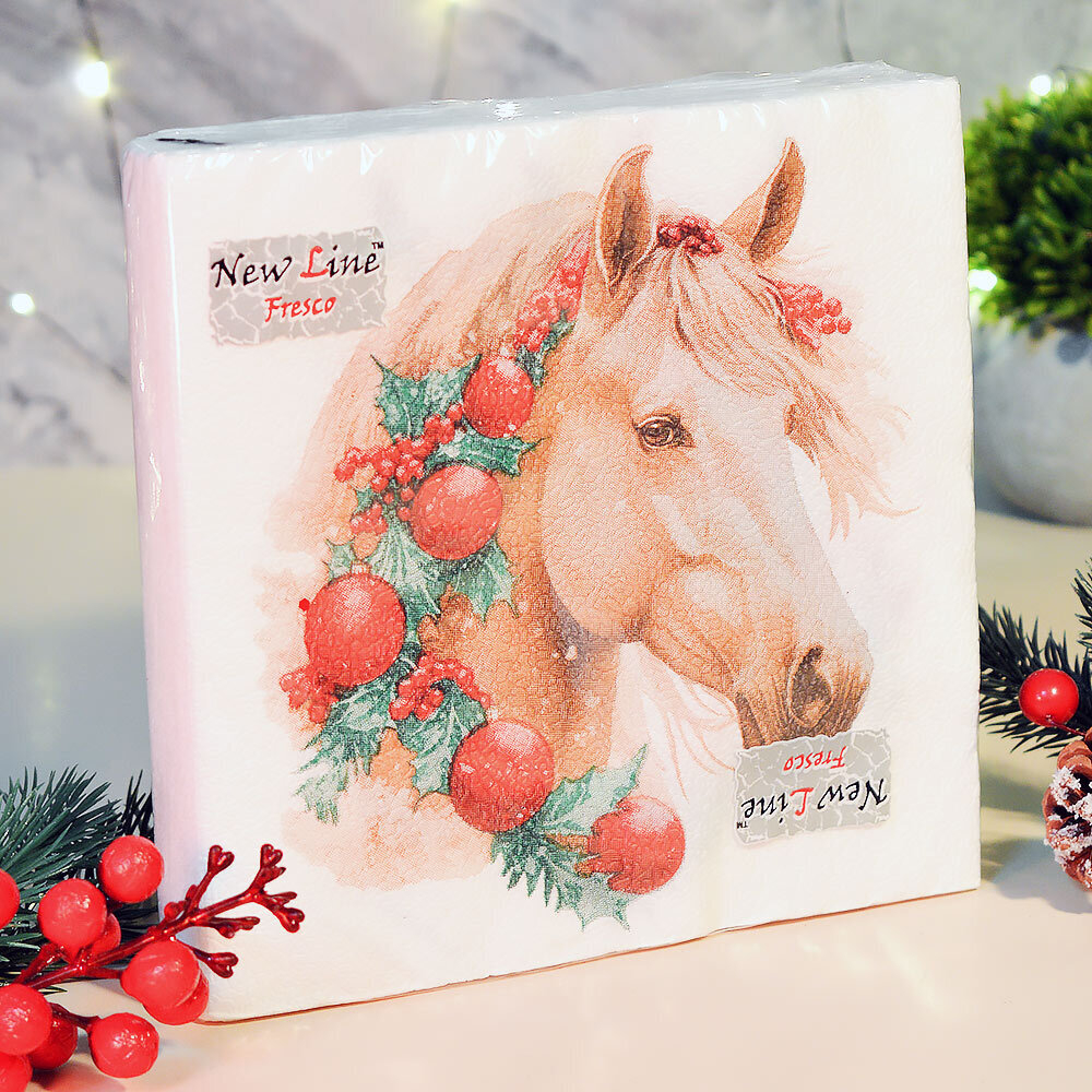 Салфетки 33*33см 20 листов 2-слойные "Символ года Огненная лошадь"