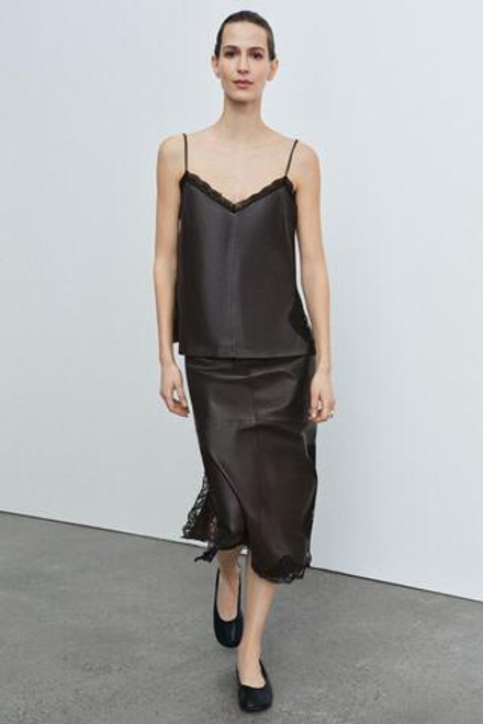 ZARA ЮБКА ИЗ 100% КОЖИ С КРУЖЕВОМ — ZW COLLECTION LIMITED EDITION, БОРДОВЫЙ