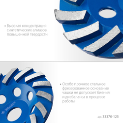 ЗУБР Турбо, d 125 мм, сегментная алмазная шлифовальная чашка, Профессионал (33370-125)