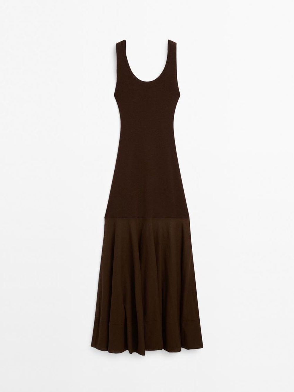 Massimo Dutti Трикотажное платье из смеси хлопка и шелка - Studio, коричневый