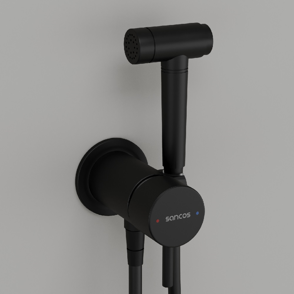 Гигиенический душ Sancos Atom со смесителем, цвет черный матовый