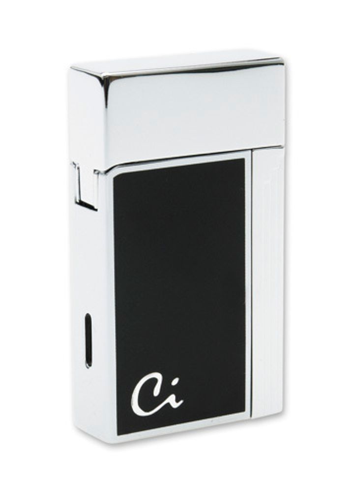 Отличная стильная брендовая французкая газовая зажигалка Caseti хром черный лак CA160(2)