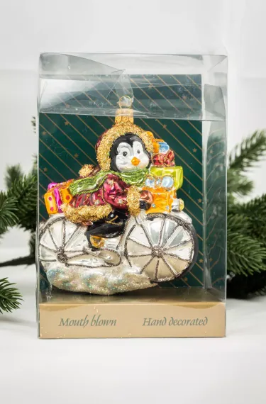 Елочное украшение Пингвин на велосипеде, стекло, 14,5 см., 1 шт., Irena CO (56212)