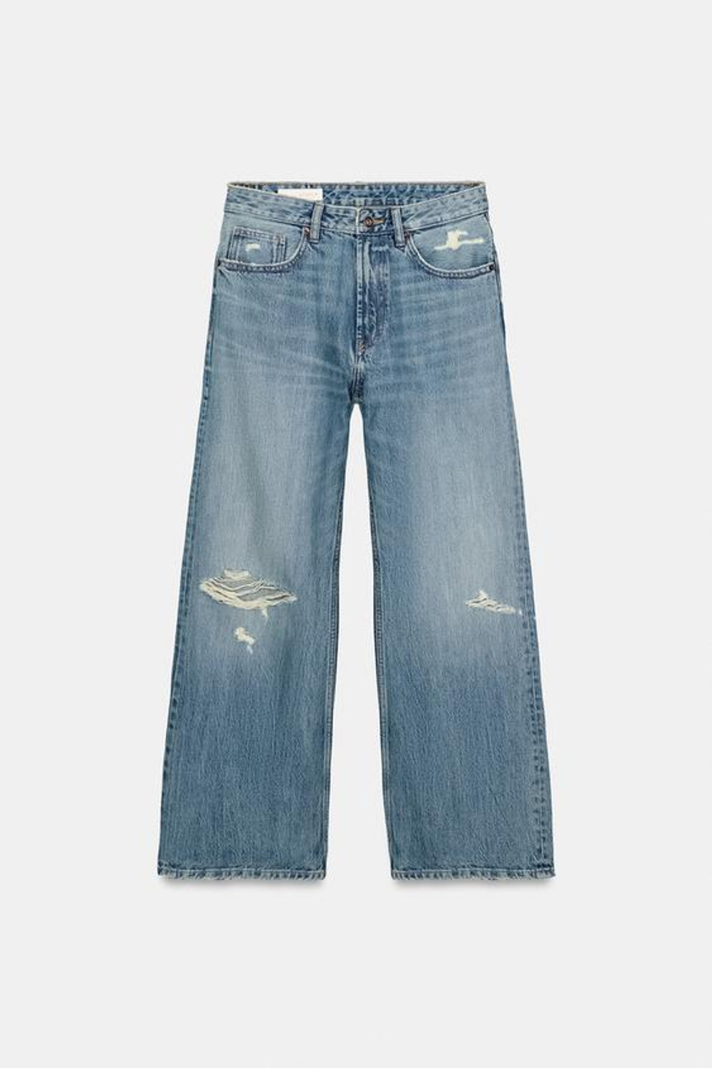 ZARA ДЖИНСЫ TRF BOYFRIEND СО СРЕДНЕЙ ПОСАДКОЙ И РАЗРЕЗАМИ, СИНИЙ