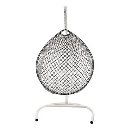 Подвесное кресло КАПЛЯ ЛЮКС двухцветное с ротангом, белое/чёрное, бордовая подушка