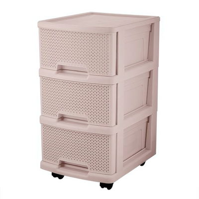 Комод Keeplex Ajur с ящиками на колесиках трехсекционный компакт 37х30х52см бежевый топаз