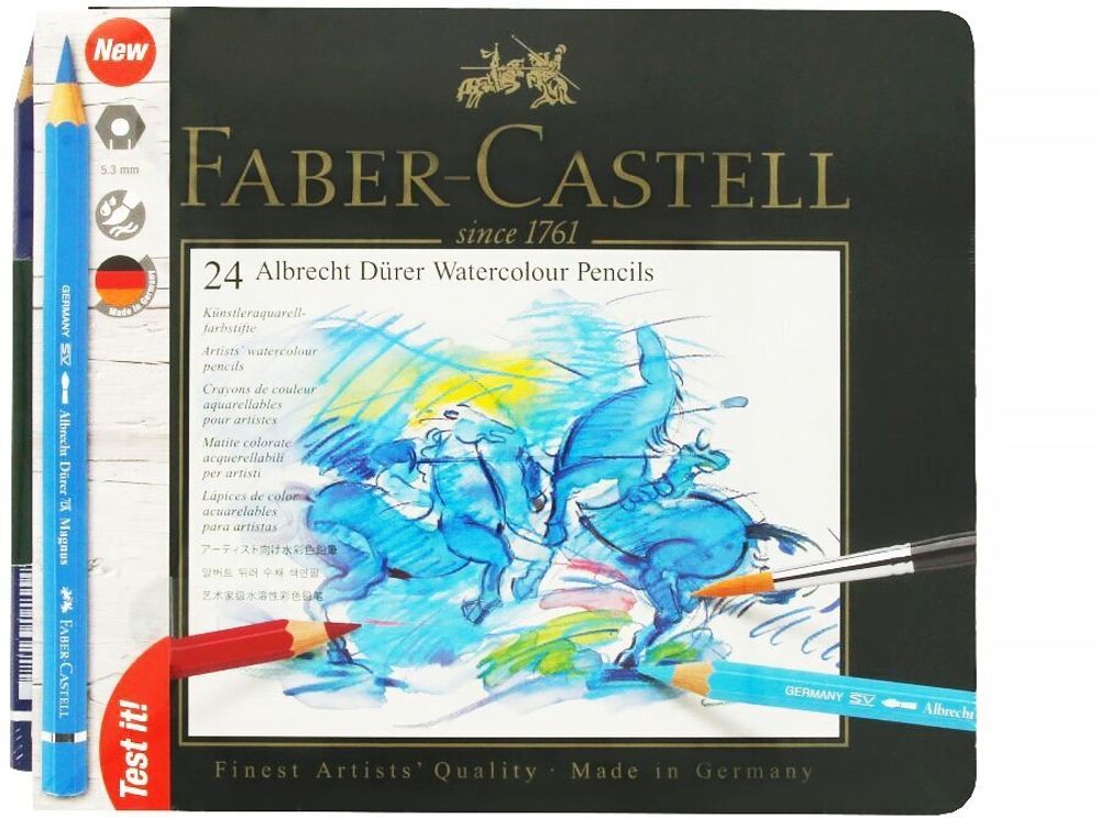 Карандаши цветные акварельные художественные FABER-CASTELL "Albrecht Durer", 24 цвета, металлическая коробка, 117524