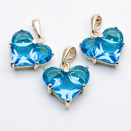 Подвеска сердце, цвет золото+ультрамарин, размер 14*14 мм, цена за 1 шт