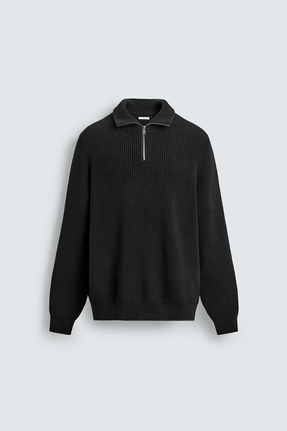 ZARA ДЖЕМПЕР ВЯЗАНЫЙ ЖЕМЧУЖНЫМ УЗОРОМ С ВОРОТНИКОМ НА МОЛНИИ, ЧЕРНЫЙ