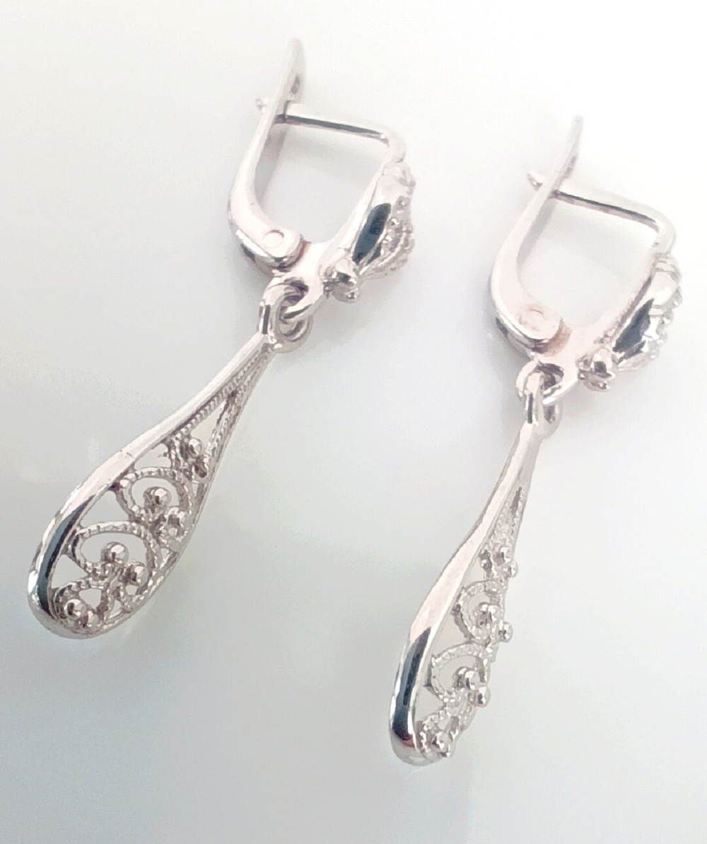 Серьги "Эстерелла" с подвесками, серебро 925 пробы, родирование/Ф