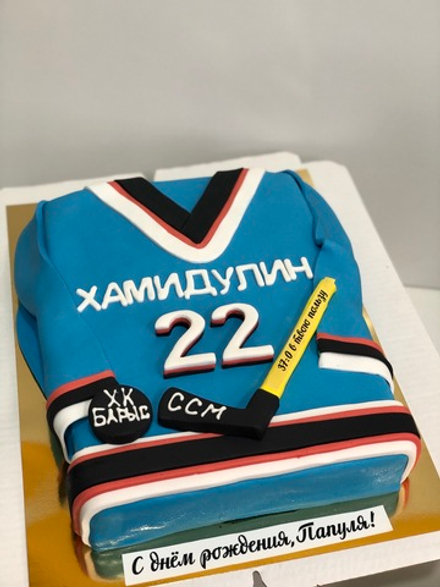 Торт спортивная форма футболка спортсмену, хоккеисту, ХК Барыс мальчику на день рождение