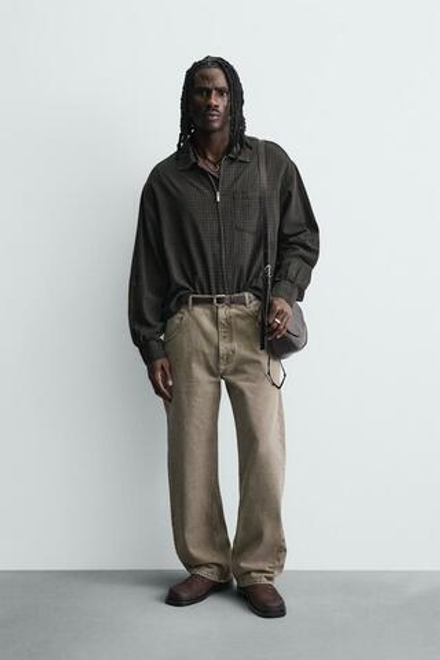 ZARA ДЖИНСЫ СВОБОДНОГО КРОЯ, ЭКРЮ/ХАКИ