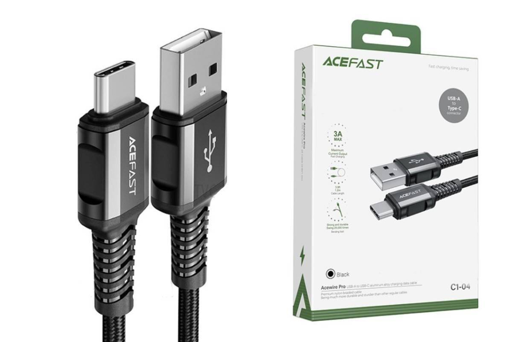 Кабель USB - TypeC ACEFAST C10-04 Silicone (черный) 1.2м