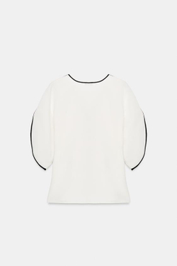 ZARA ТОП С КОНТРАСТНОЙ ОТДЕЛКОЙ, ЭКРЮ