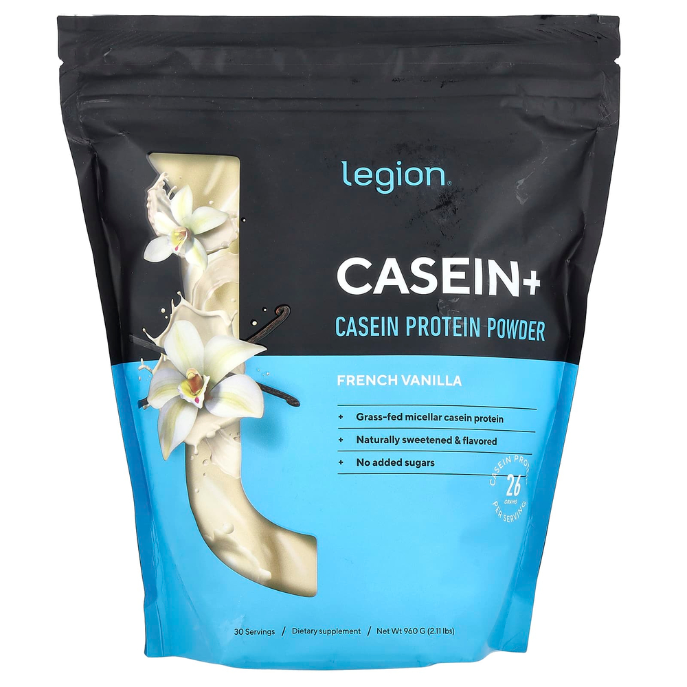 Legion Athletics, Casein +, казеиновый протеиновый порошок, французская ваниль, 960 г (2,11 фунта)