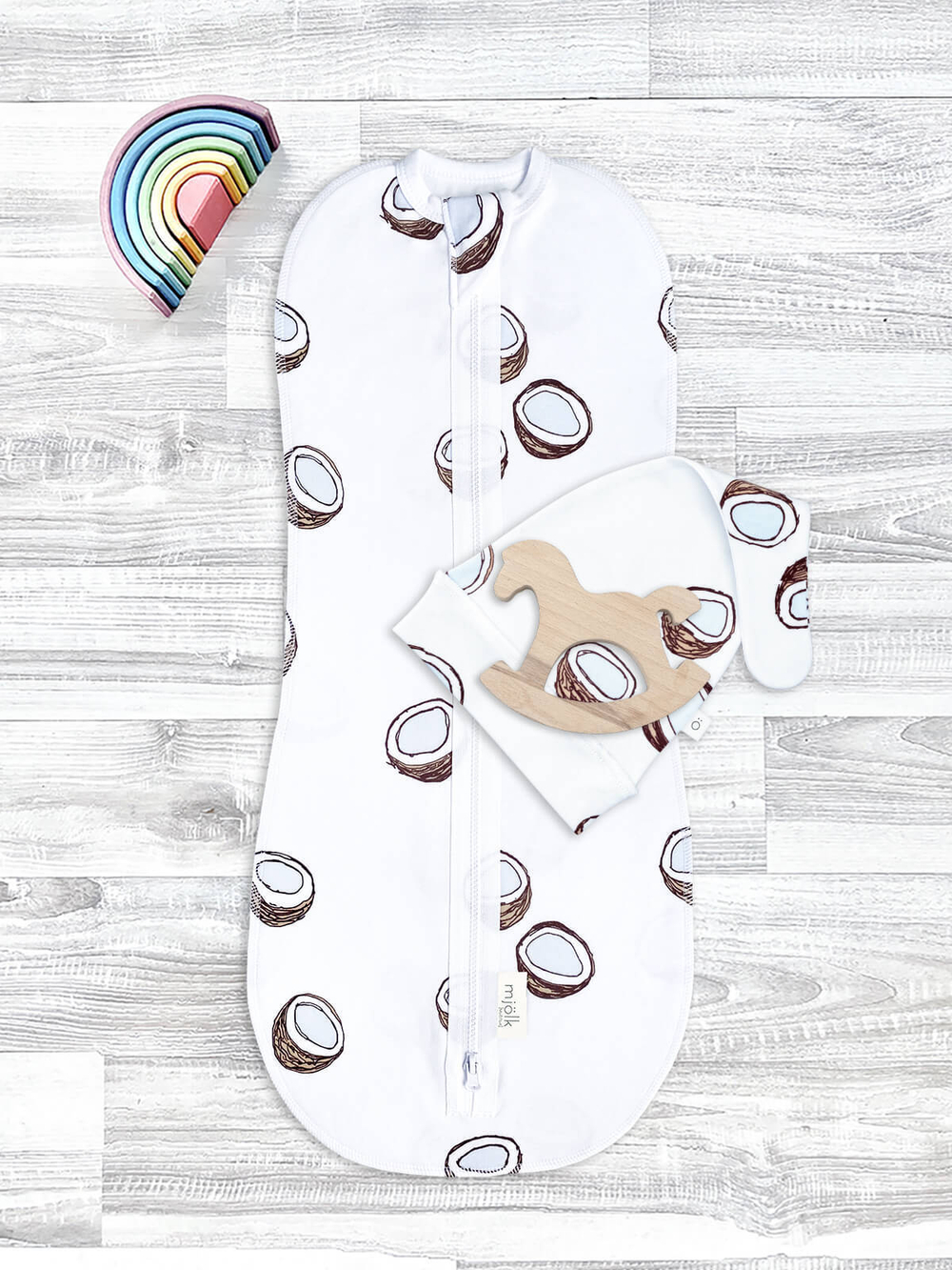 Пеленальный кокон и шапочка Mjölk Кокосы