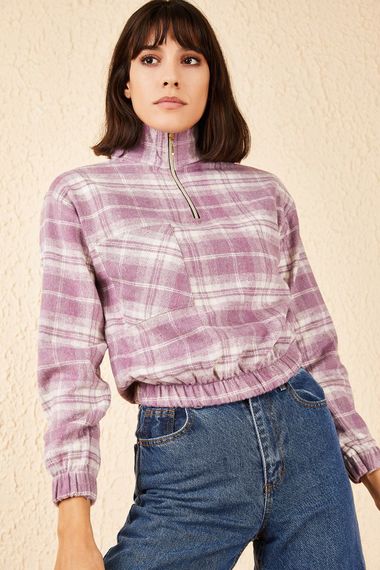 Qadın üçün zəncirbəndli, qolu uzun, açıq bənövşəyi köynək 10181019