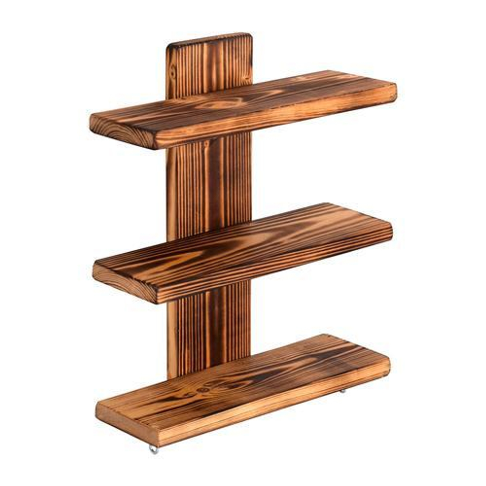 Полка настенная трёхъярусная, 40х28х12см обожжённая сосна