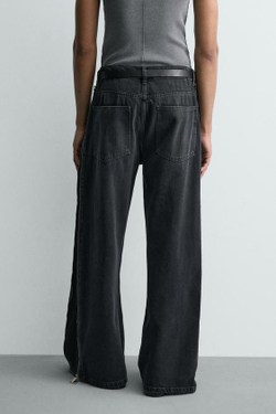 ZARA ДЖИНСЫ FLARED С МОЛНИЯМИ, УГОЛЬНЫЙ