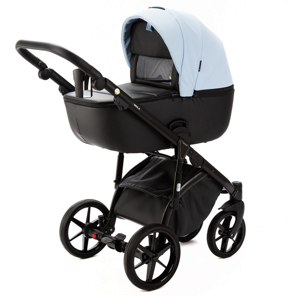 Детская коляска Adamex Nola Deluxe 2 в 1 N-SD112 (ГОЛУБАЯ КОЖА + ЧЕРН.КОЖА)