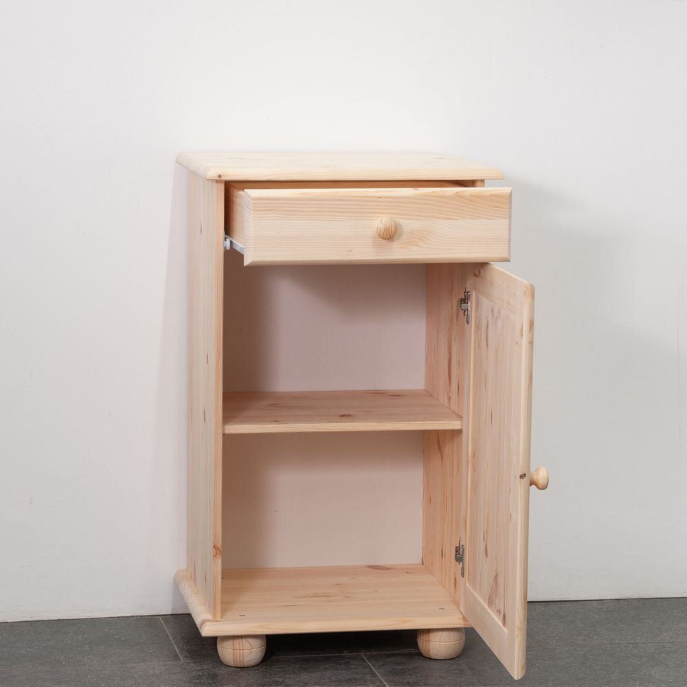 Тумба Лена однодверная из сосны, с ящиком (нижняя часть буфета Лена), прозрачный лак