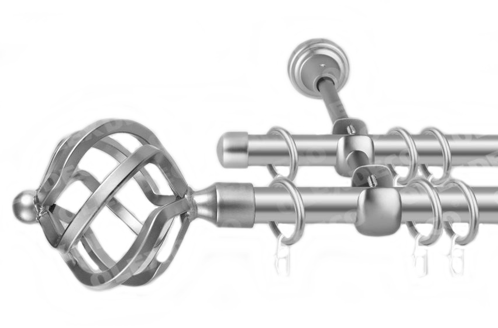 Карниз кованый для штор Булава d16/16 мм двухрядный, цвет хром матовый