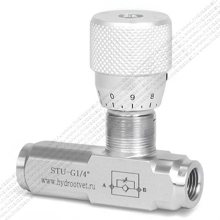 STU-G1/4-1111-1 - Дроссель трубного монтажа c рукояткой, G1/4, с обратным клапаном