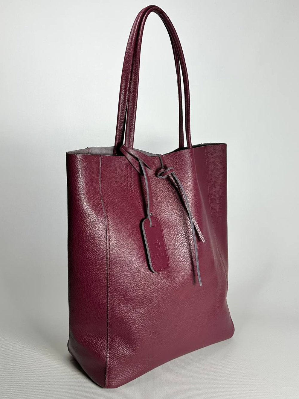 Женская бордовая сумка-шоппер из натуральной кожи
