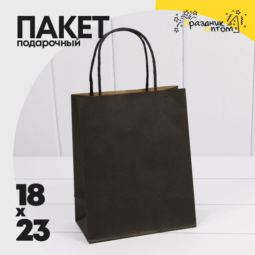 Пакет подарочный 18х23х10см (Черный, Крафт)