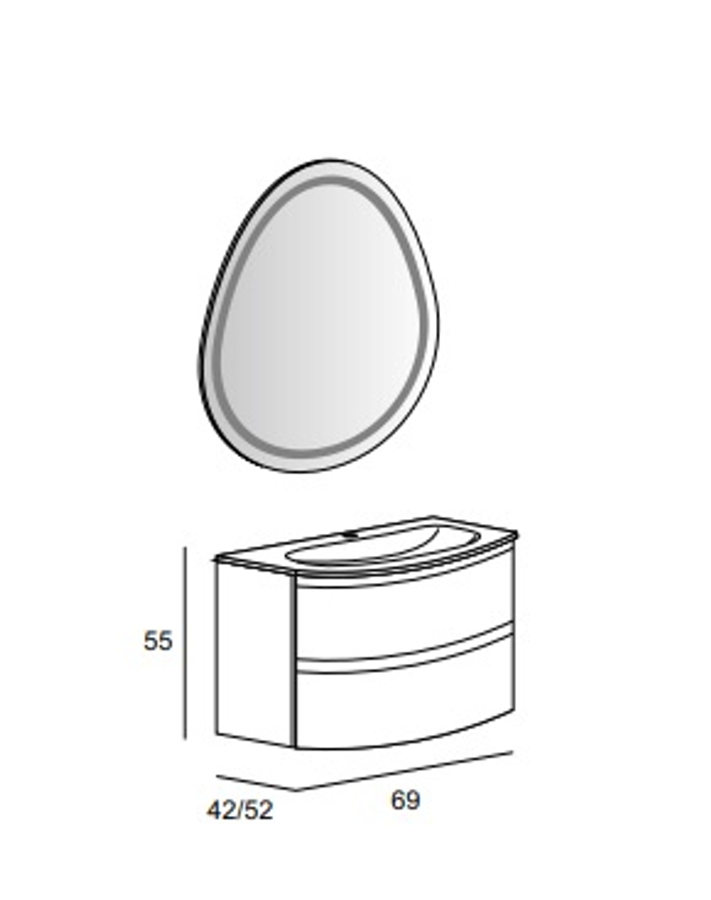 Мебель для ванной CEZARES VAGUE 70 Grigio lucido 54854