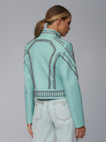 Женская бирюзовая кожаная куртка с заклёпками