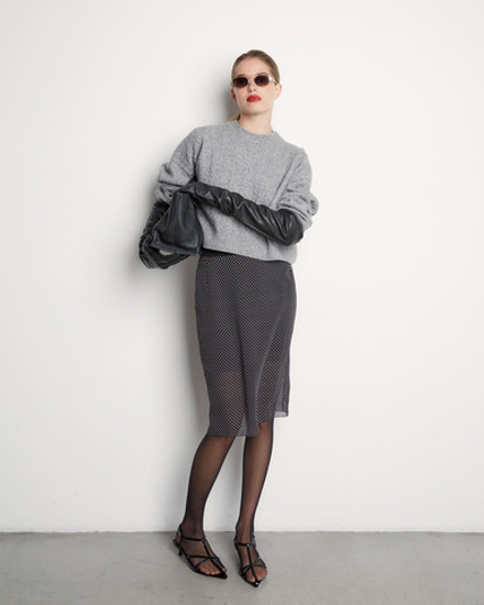 Юбка из шифона в горох черно-белый