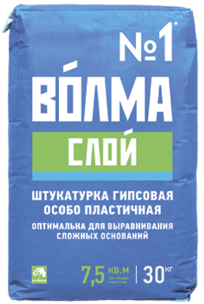 Смесь сухая строительная штукатурная на гипсовом вяжущем "ВОЛМА - Слой" 30 кг