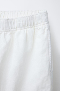 ZARA БРЮКИ ИЗ СМЕСОВОГО ЛЬНА С ШИРОКИМИ ШТАНИНАМИ, БЕЛЫЙ