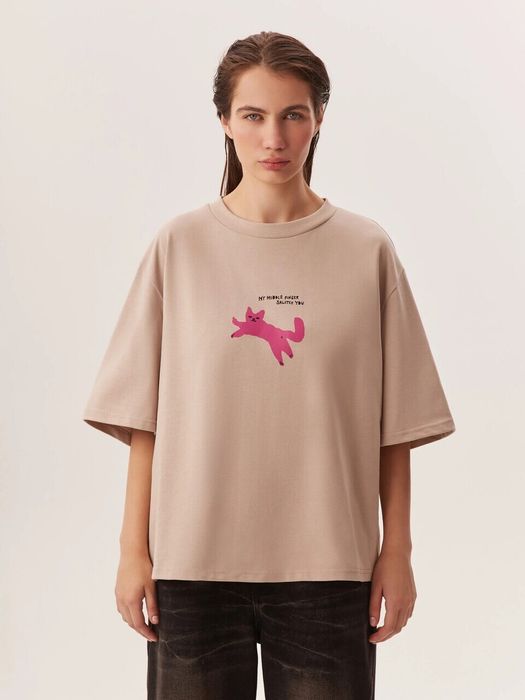 Футболка CAT SURF бежевого цвета