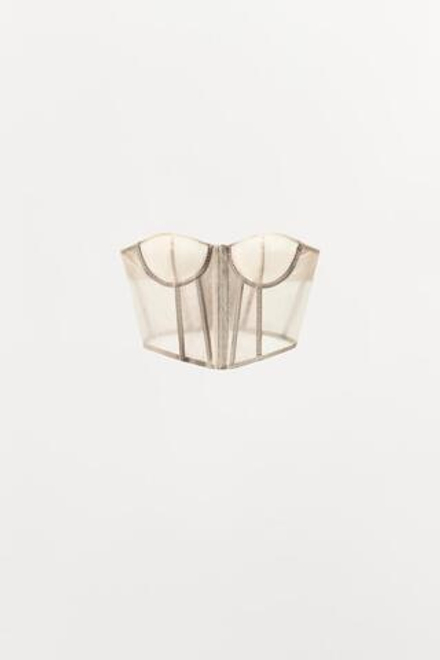 ZARA КОРСЕТ НА КОСТОЧКАХ СО ШНУРОВКОЙ, ЭКРЮ