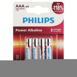 Батарейки Philips LR03P4B/51 ААА алкалиновые 1,5v 4 шт. LR03-4BL Power (4/48/144/27648)