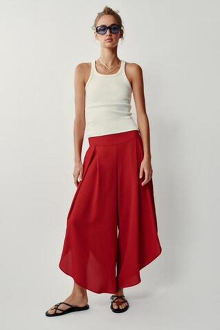 ZARA ЛЕГКИЕ БРЮКИ С РАЗРЕЗАМИ, ВИШНЕВЫЙ