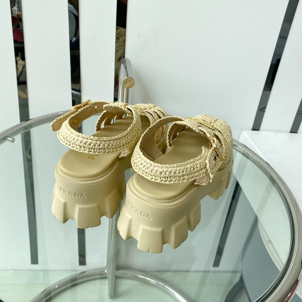Prada Monolith Crochet Cage Sandals