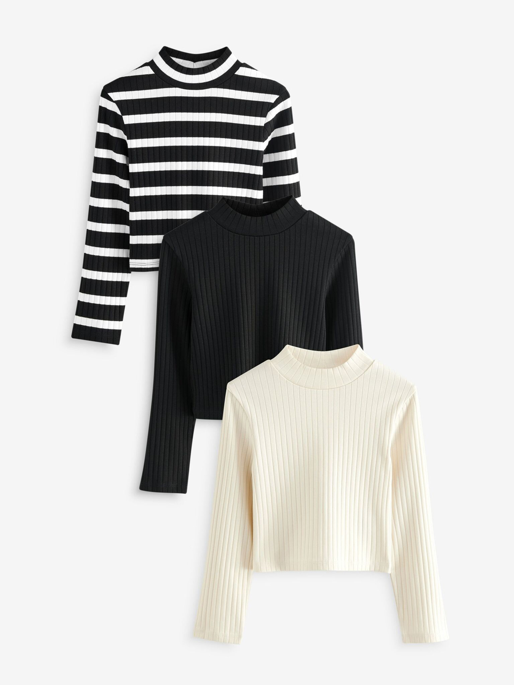 Лонгслив для девочки Next N94-120, 3 шт., Черный, Белый, Молочный