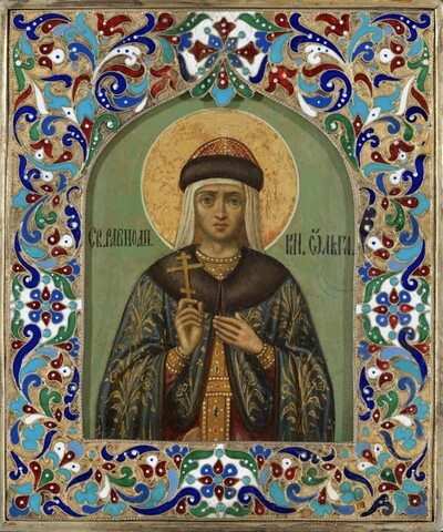 Ольга святая равноапостольная княгиня деревянная икона на левкасе