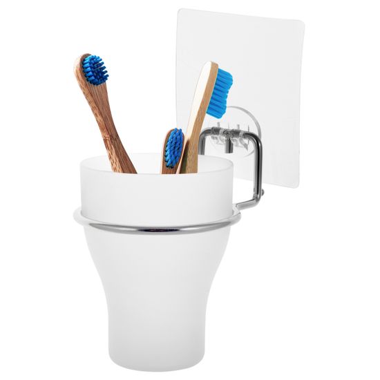 Стакан для зубных щеток пластиковый Besser BS 0157 (9х10х15 см) на хромированной подвеске с креплением "SMART STICKER"