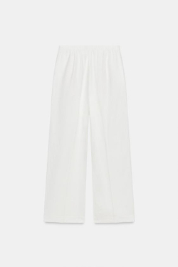 ZARA БРЮКИ ПРЯМОГО КРОЯ ИЗ СМЕСОВОГО ЛЬНА, БЕЛЫЙ