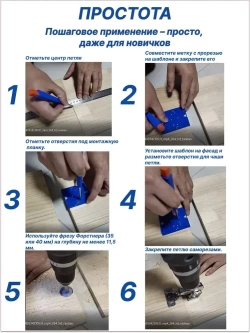 Шаблон мебельный для разметки и установки петель. Кондуктор копировальный для фасадных петель.