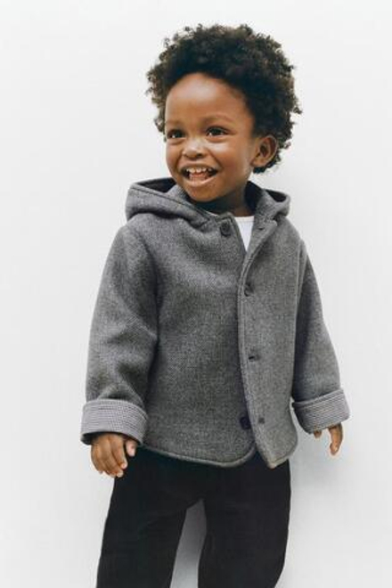 ZARA ПАЛЬТО МАНТИКО С КАПЮШОНОМ, ТЕМНО-СЕРЫЙ