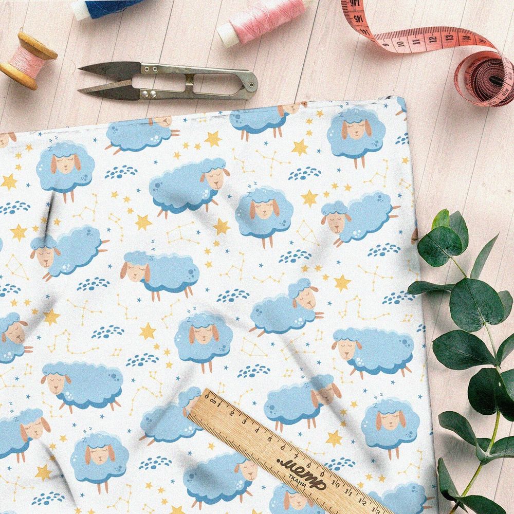 Ткань оксфорд 600 голубые овечки