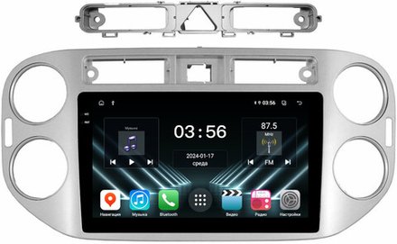 Магнитола для Volkswagen Tiguan 1 2007-2011, Golf Plus (аварийка треугольная, рамка серебро) - FarCar DX489M монитор 9.5" IPS на Android 13, 4+64Гб, CarPlay