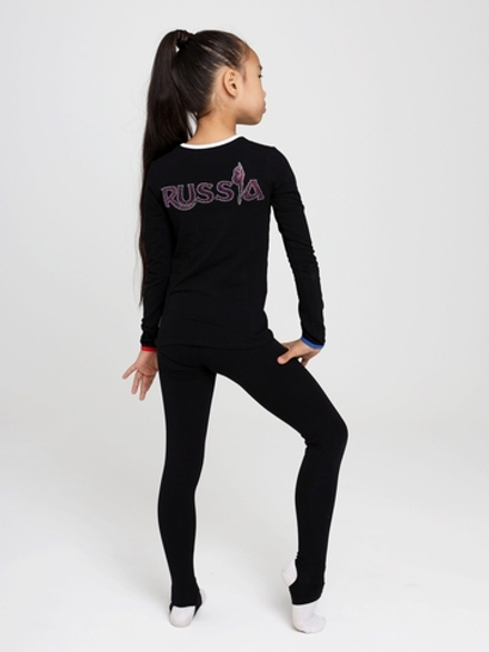 Лонгслив Триколор + стразы черный2 (RUSSIA)
