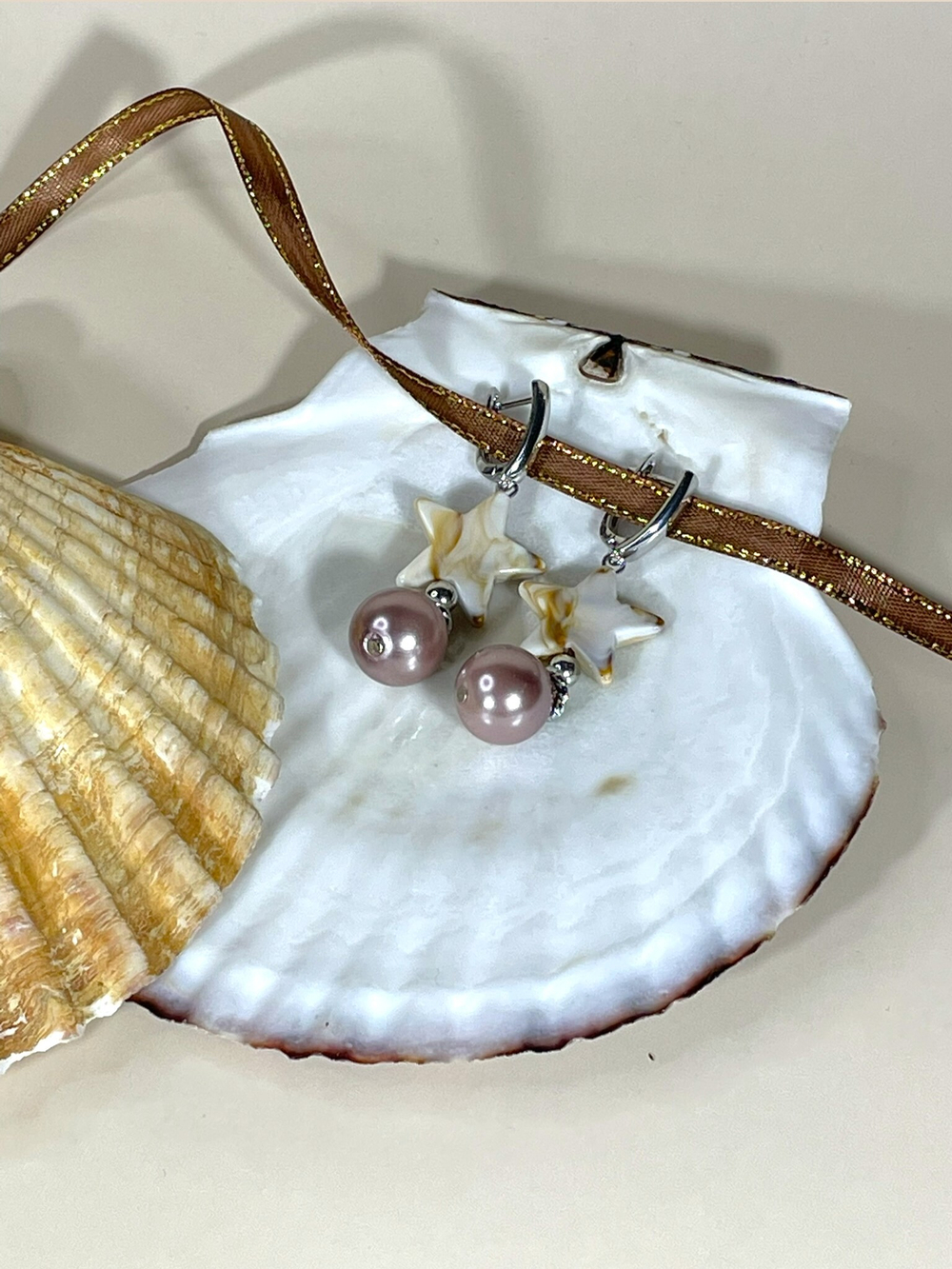 Серьги со звездой и жемчугом