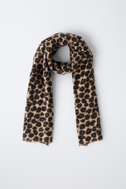 ZARA ШАРФ ИЗ МЯГКОЙ ТКАНИ С АНИМАЛИСТИЧЕСКИМ ПРИНТОМ, ЧЕРНЫЙ
